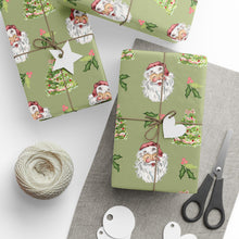 Load image into Gallery viewer, Cheery Santa Holiday Wrapping Paper Roll - Green
