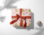 Christmas Wrapping Paper, Holiday Gift Wrap Roll - Cheery Santa Design, Pink, Festive Xmas Present Packaging, Gift Giving Supplies, Craft