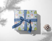 Christmas Wrapping Paper, Holiday Gift Wrap Roll - Cheery Santa Design, Blue, Festive Xmas Present Packaging, Gift Giving Supplies, Craft