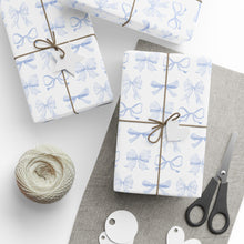 Load image into Gallery viewer, Blue Bow Wrapping Paper Roll
