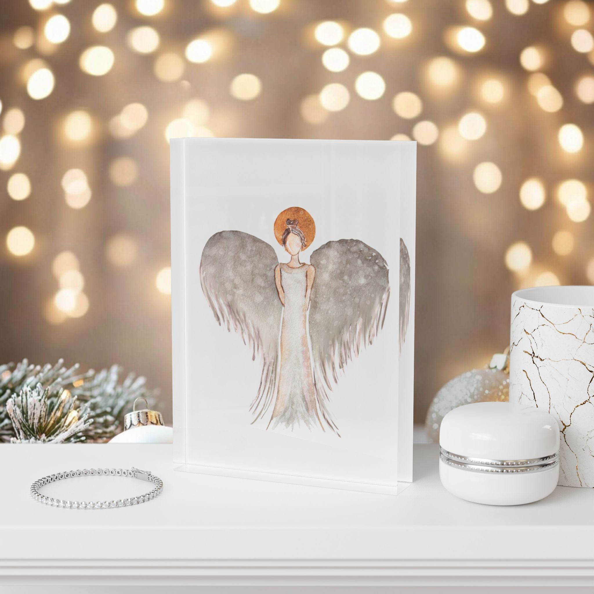 Christmas Angel Holiday Photo Block Decoration - Faith Acrylic Gift,  Home Decor, Festive Winter Ornament, Religious Christmas