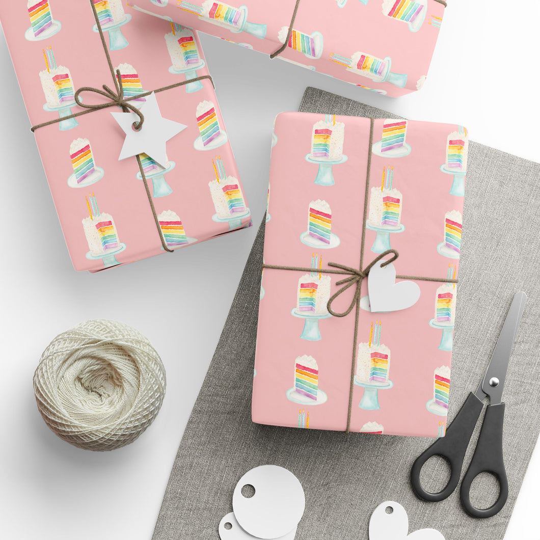 Rainbow Birthday Cake Wrapping Paper Roll - Pink