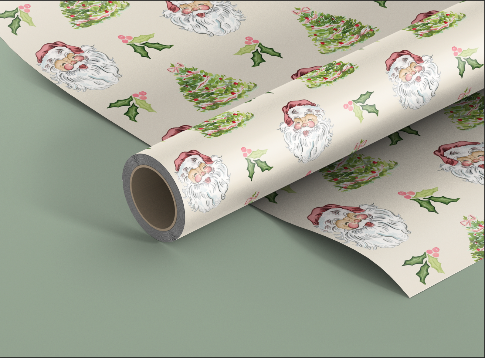 Cheery Santa Cream Wrapping Paper - Large Roll