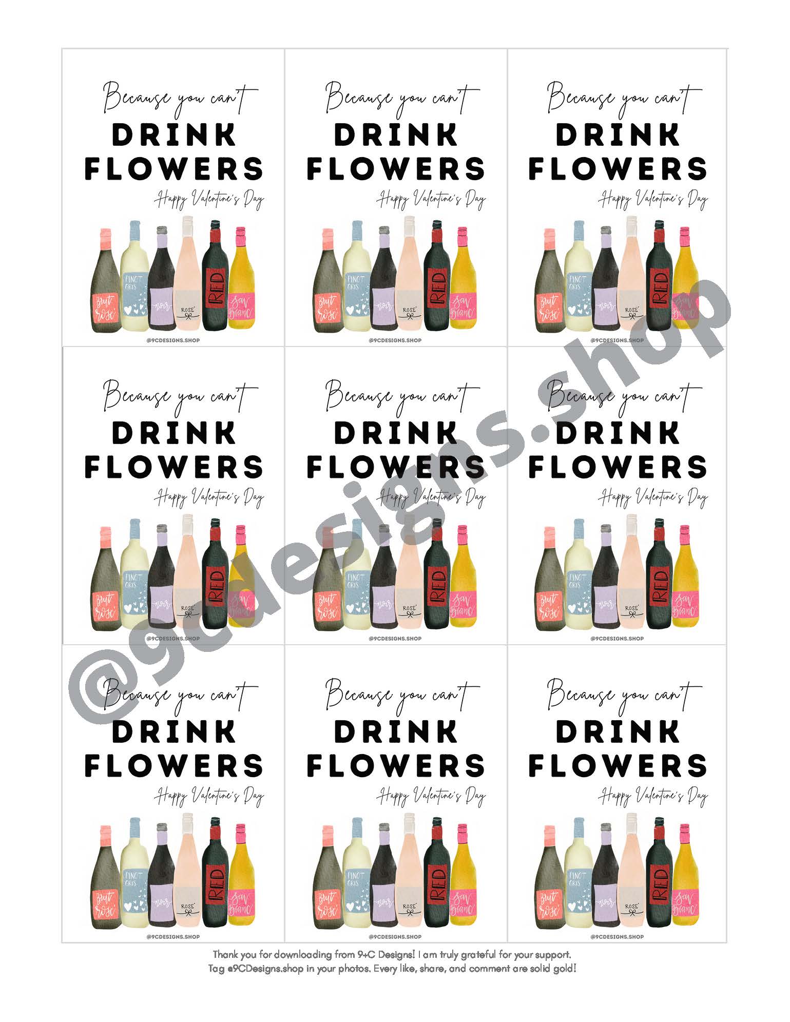 Downloadable Gift Tag |  Because You Can't Drink Flowers