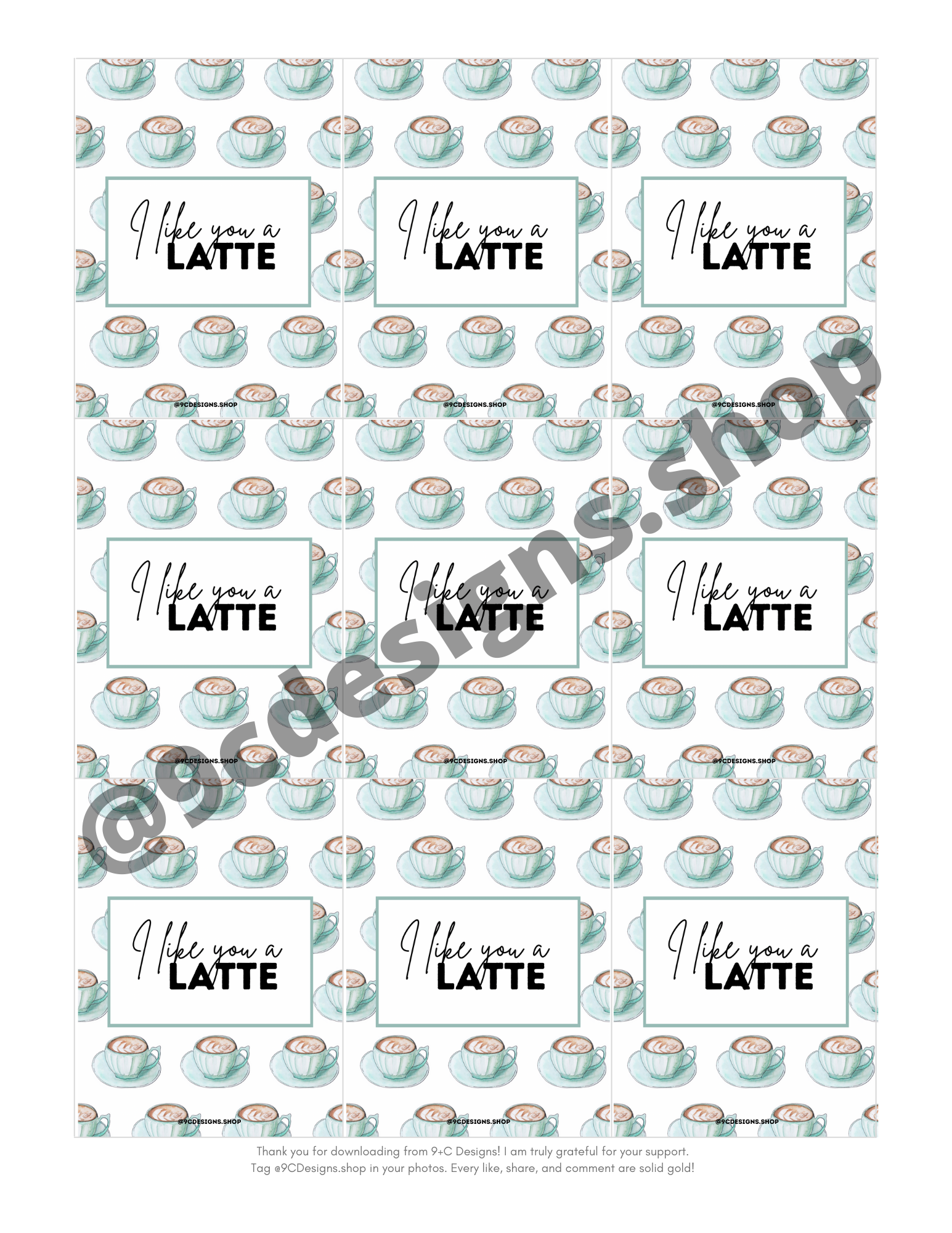 Downloadable Gift Tag |  I Like You a Latte
