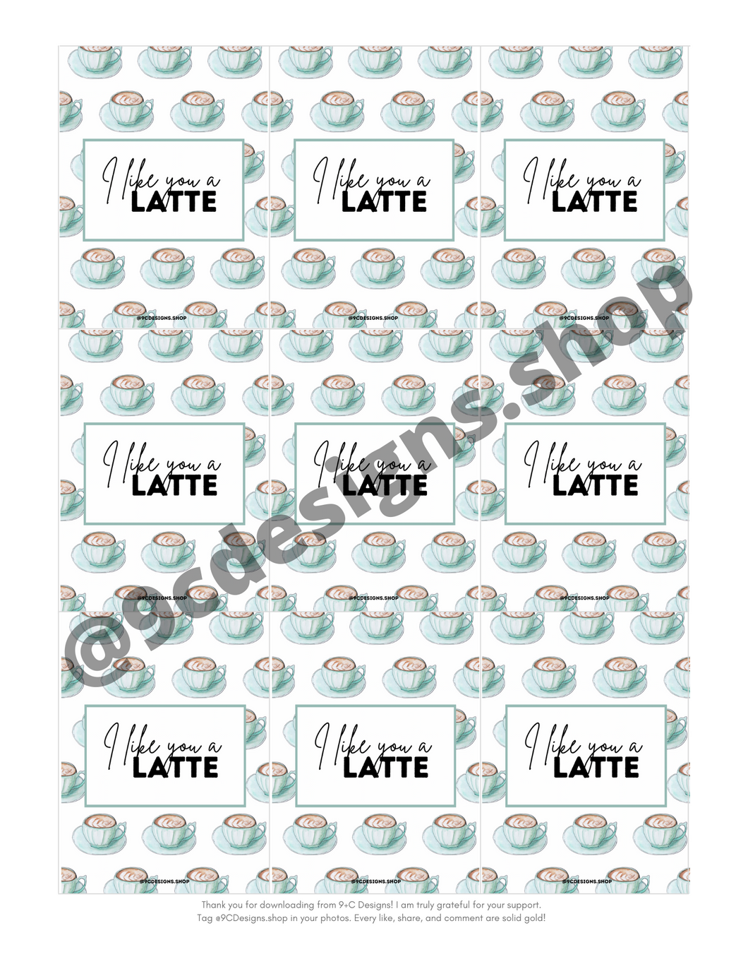 Downloadable Gift Tag |  I Like You a Latte