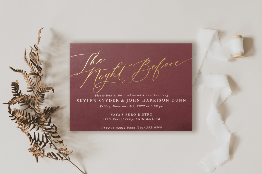 Rehearsal Dinner Invitation | The Night Before | Gold Foil